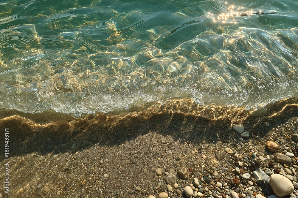 Obraz premium Waves Splashing on Pebbly Beach Coastal Area Nature Photography Serene Environment Close-Up View