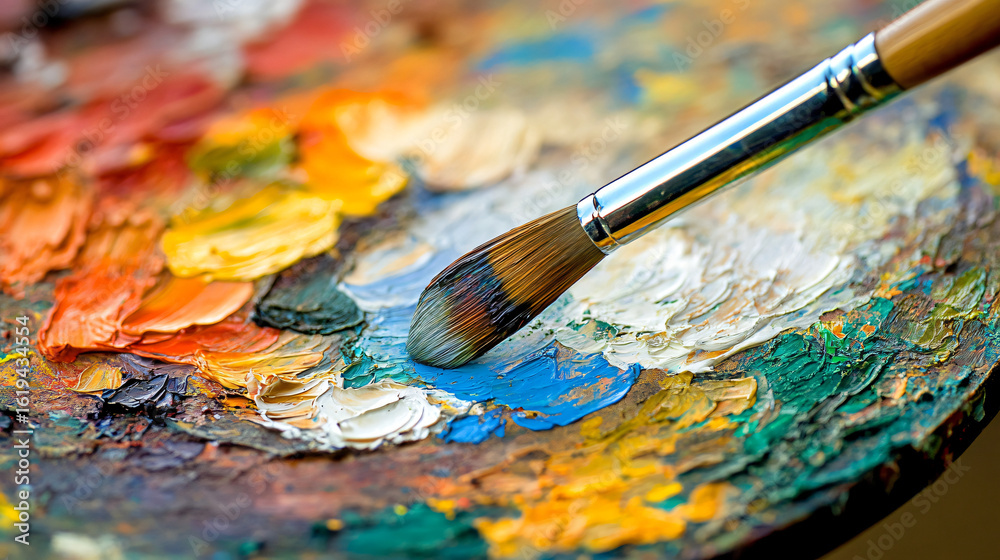 Fototapeta premium Classic paintbrush resting on a table ready for artistic expression and creative exploration