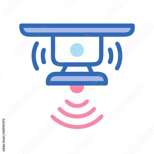 Stylized sensor sending waves for security on black backdrop