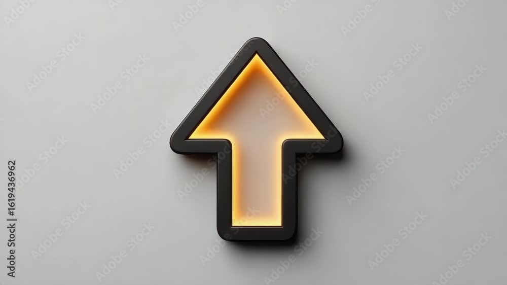 Glowing yellow arrow pointing upward with soft light upward direction Glowing yellow arrow pointing upward with soft light upward direction