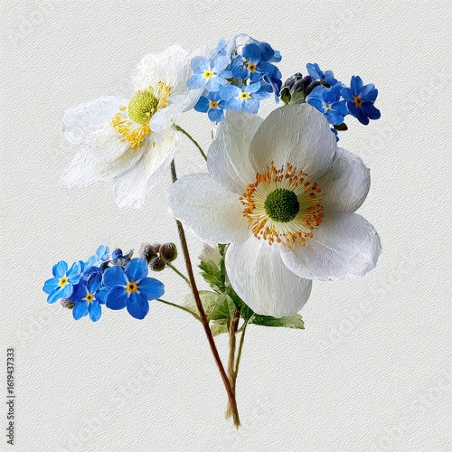 Delicate bouquet of white anemones and forget-me-nots (2)