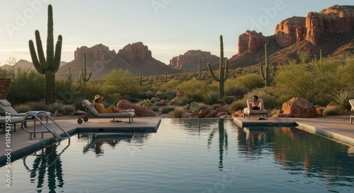 Relaxing poolside desert view
