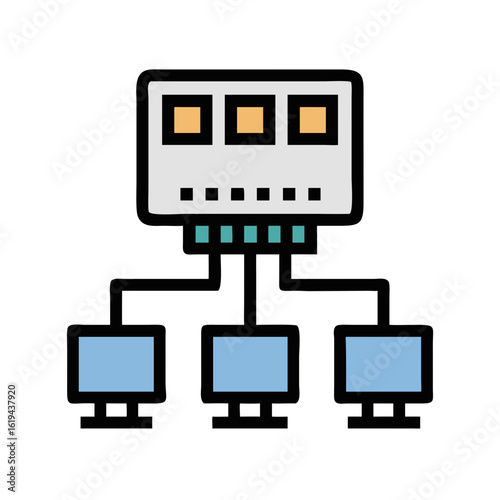 Network structure diagram with computer and server connections illustration