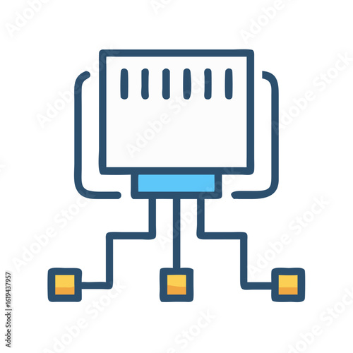 Network switch with connected ports illustrated in simple style