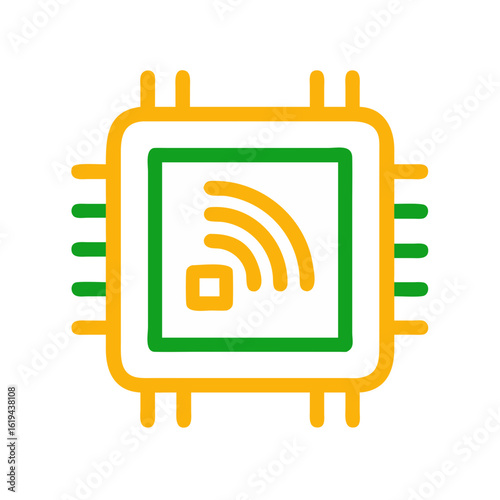 Isolated wifi microprocessor in yellow, green, and white colors