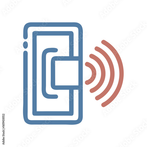 Blue key card with contactless payment waves icon illustration