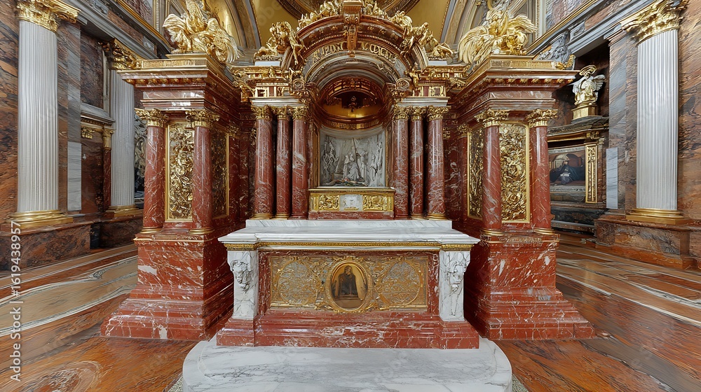 Fototapeta premium Ornate marble altar in a chapel.