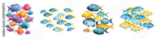 Watercolor School of Fish Collection - Tropical Ocean Life