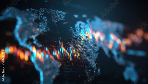 Global market data visualized on a world map