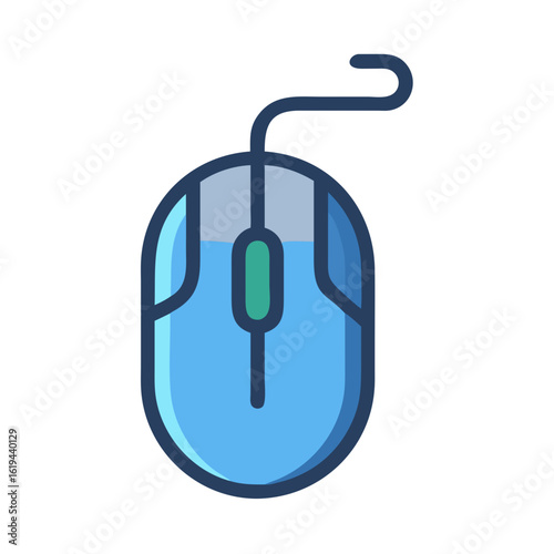 Blue computer mouse illustration on solid black background