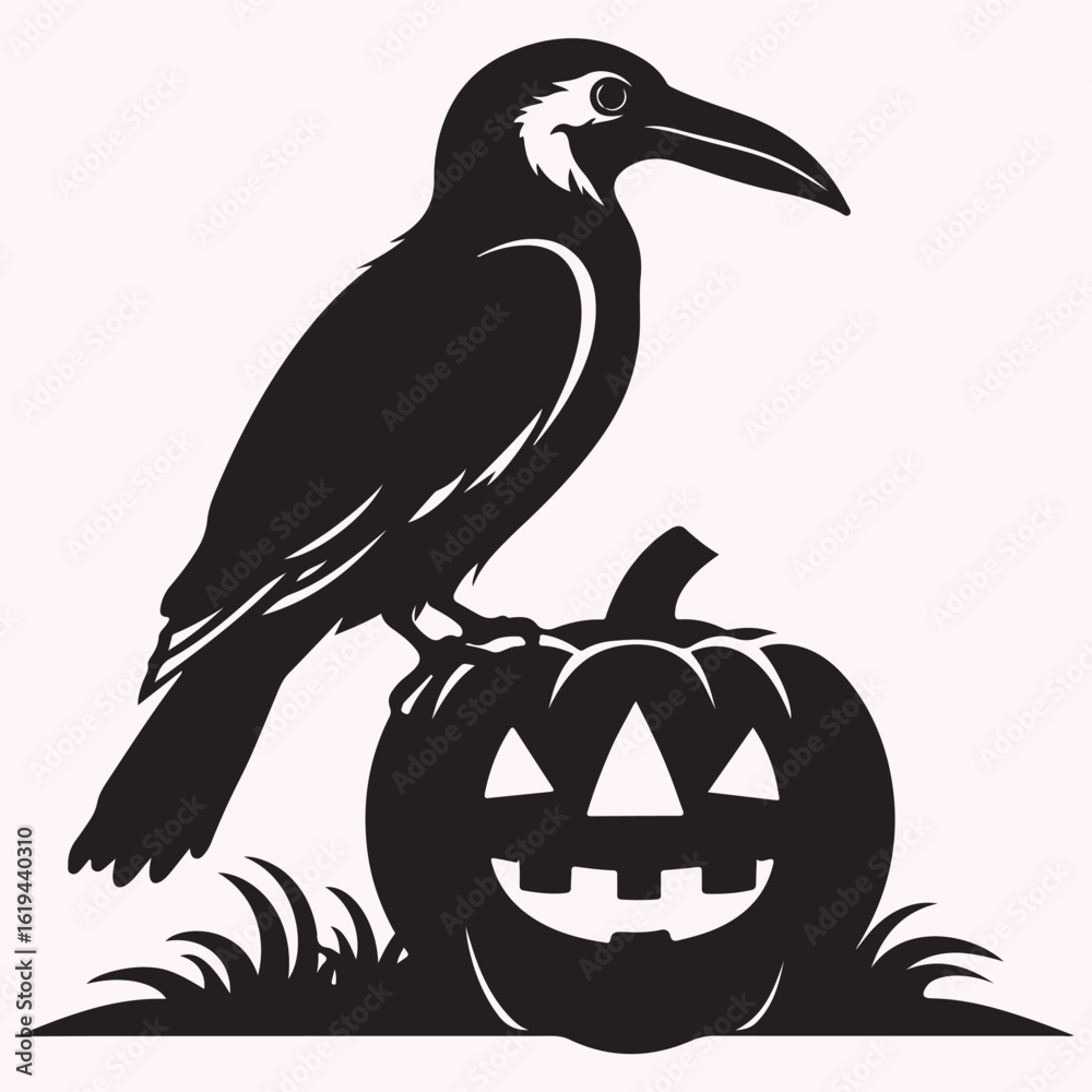 Obraz premium Raven Sitting on Halloween Silhouette
