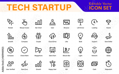 Tech Startup thin line icons set. Development editable stroke icon. Start up symbols collection.