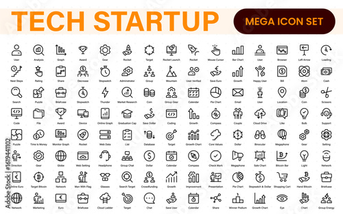 Tech Startup thin line icons set. Development editable stroke icon. Start up symbols collection.