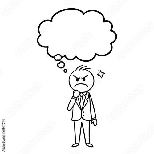 Angry businessman thinking with speech bubble