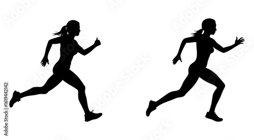 Set of women in dynamic pose full black silhouette vector illustration design