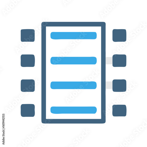 Stylized server rack illustration in minimalist design on black
