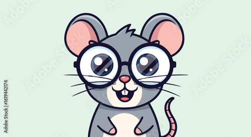 Cute Mouse Cartoon Character with Glasses for Kids