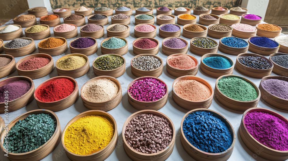 Fototapeta premium A diverse array of colorful powders spread across a surface ready for artistic and creative use