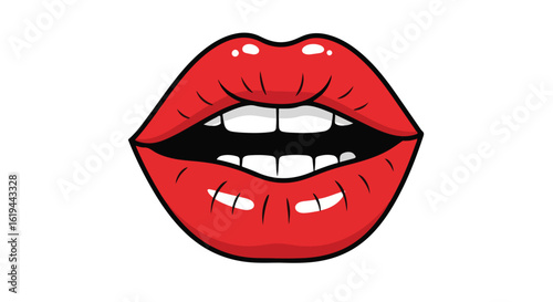 Close-up of red lips with open mouth and teeth