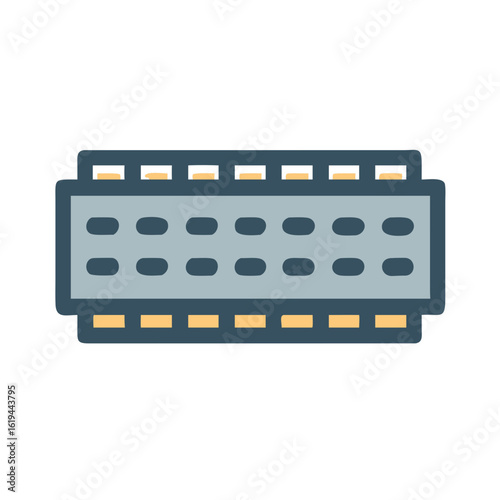 Stylized computer connector illustration with black background and blue color