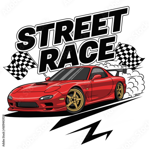 Street Racing  jdm club. Car print design for t shirt print, poster, sticker, background and other uses. Racing club vector t-shirt print design. American racing