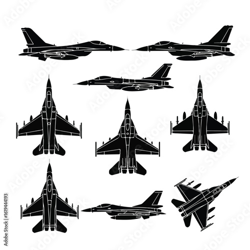 Military Fighter Jet Silhouettes Set