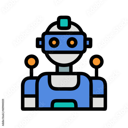 Cartoon robot with simple design on a black background