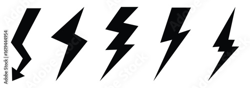 Black Thunderbolt Icon Set . Storm Flash, Alert, and Electricity Concept Vectors. Electric power icon. Power energy sign.