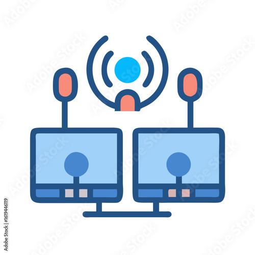 Two monitors connected wirelessly on a dark background illustration