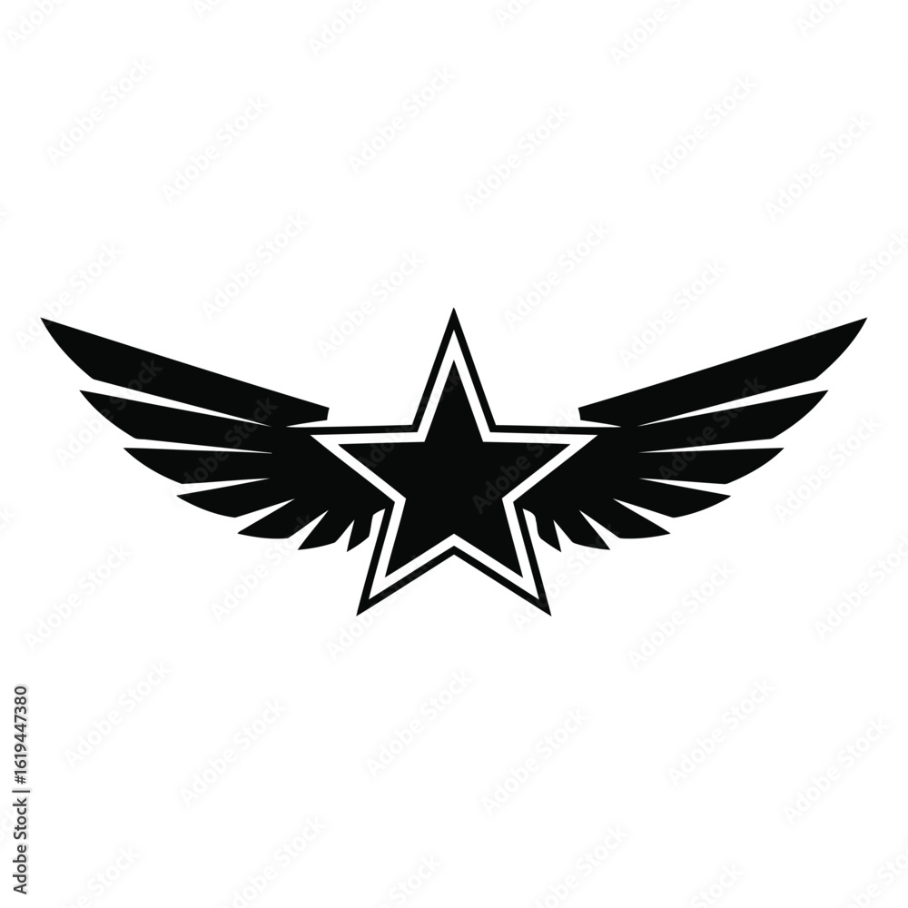 Obraz premium Black star with wings emblem symbol