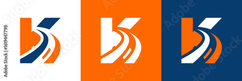 Letter  k with road logo, road icon, highway, lane icon, logo design in three colors vector
