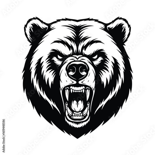 Fierce grizzly bear roaring with sharp teeth animal