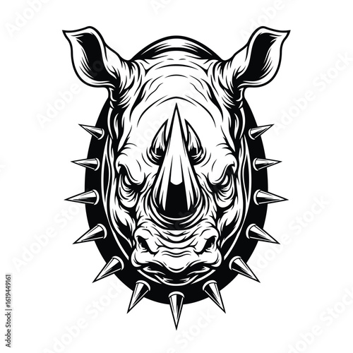 Fierce rhino with spiked collar rhinoceros animal