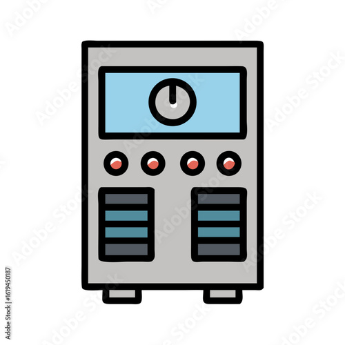 Isolated gray device with buttons and light blue display