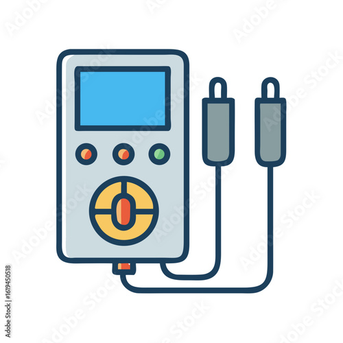 Illustration of a multi-meter with probes on black background