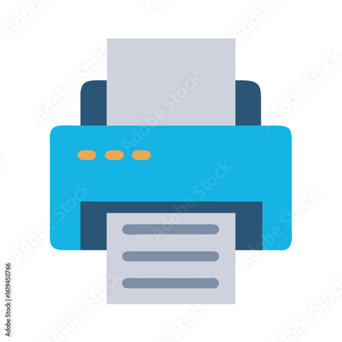 Blue printer with paper illustration on black background