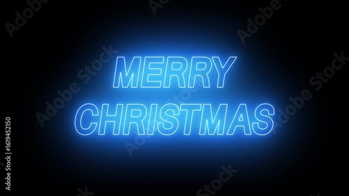 Merry Christmas Text On Black Background. Animated glowing flickering neon inscription Merry Christmas. neon Merry Christmas text animation