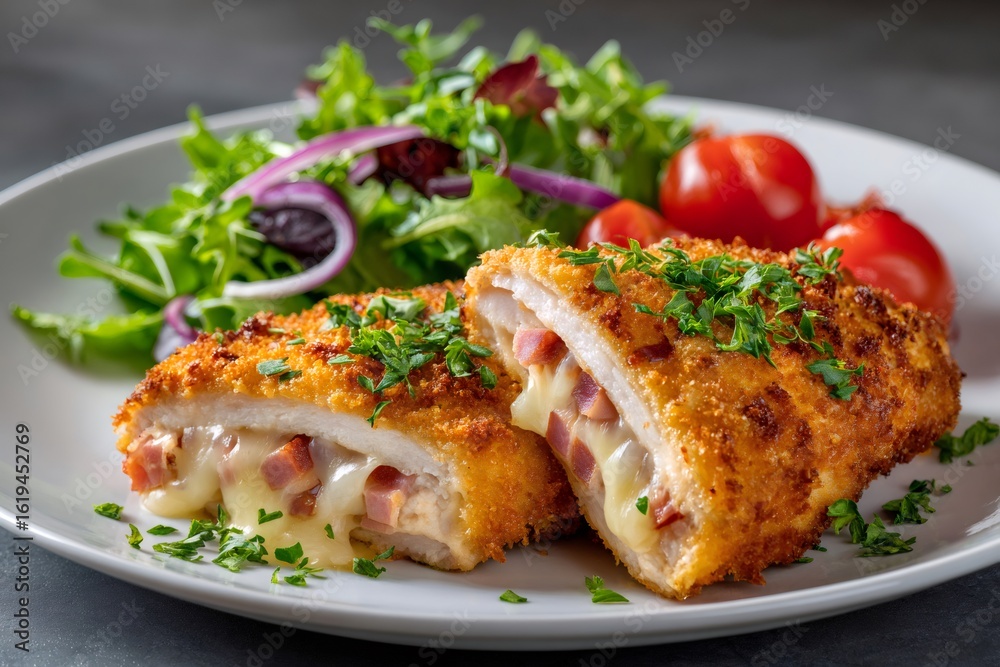 Crispy Chicken Cordon Bleu with Fresh Salad Crispy Chicken Cordon Bleu with Fresh Salad