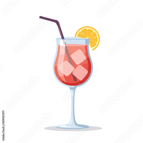 Refreshing cocktail in a glass with ice and lemon slice  