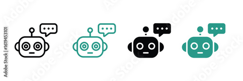 AI Chatbot Icon with Speech Bubble – Virtual Assistant Robot Symbol for Web, Mobile UI, Smart Customer Support, Editable Vector Line Art, Technology Concept Illustration

