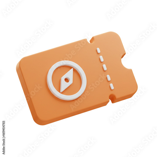 Orange travel pass with compass design on white background  