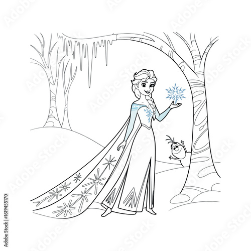 Free Printable Elsa Coloring Page vector on white background.02