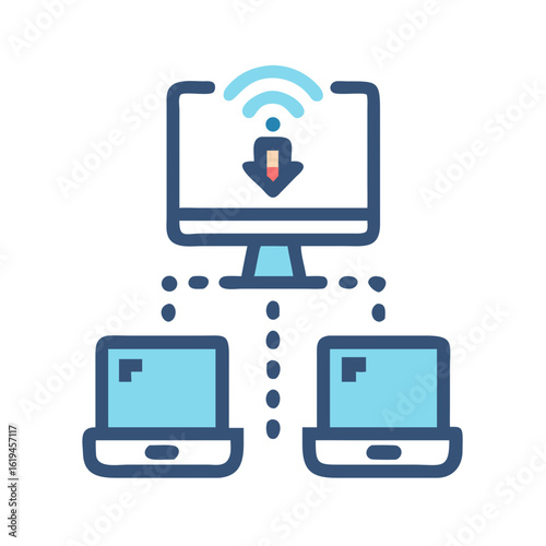 Conceptual computer network with wireless data transfer illustration vector