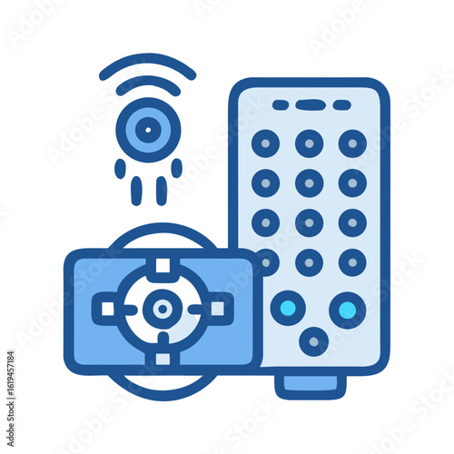 Blue flat design style smart device controls illustration
