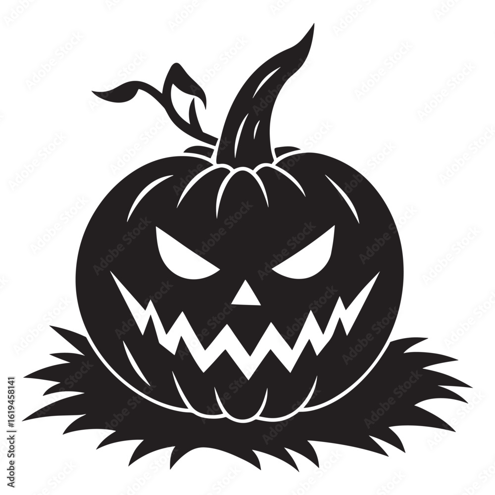 Naklejka premium Spooky black silhouette jack-o-lantern with fierce grin