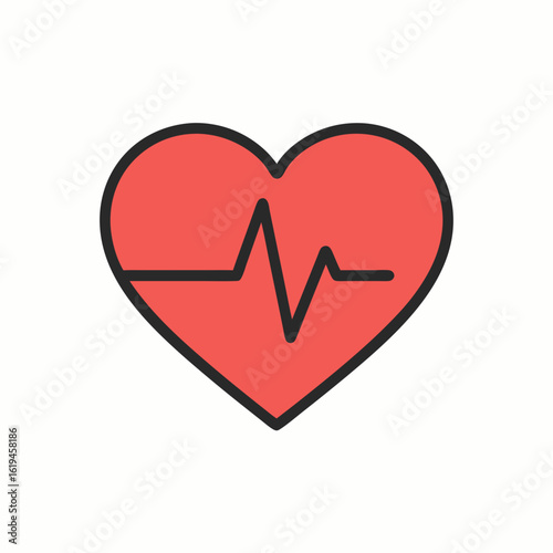 Red heart icon with electrocardiogram line, symbolizing love and medical health