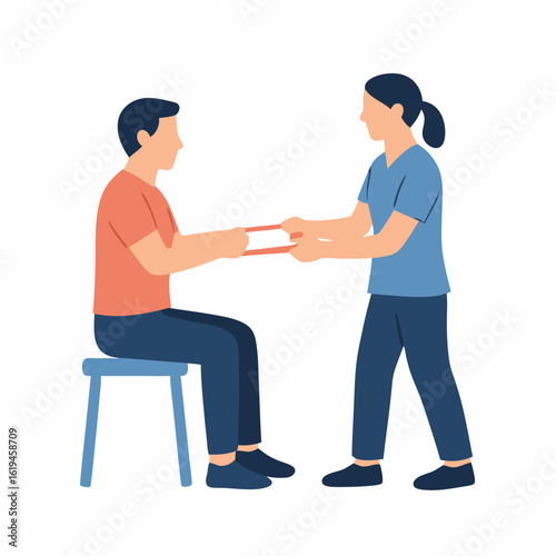 Healthcare professional assisting a patient with physical therapy exercises in a clinic