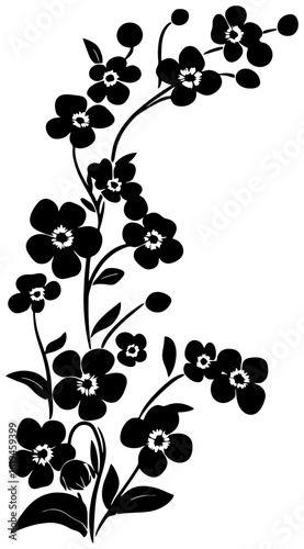 Silhouette of forget me not flower corner border