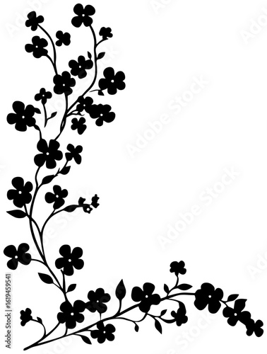 Silhouette of forget me not flower corner border