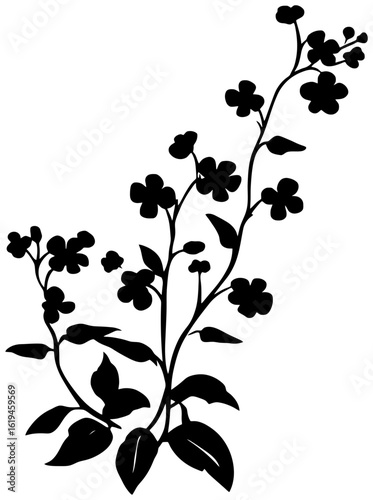Decorative forget-me-not flower silhouette border